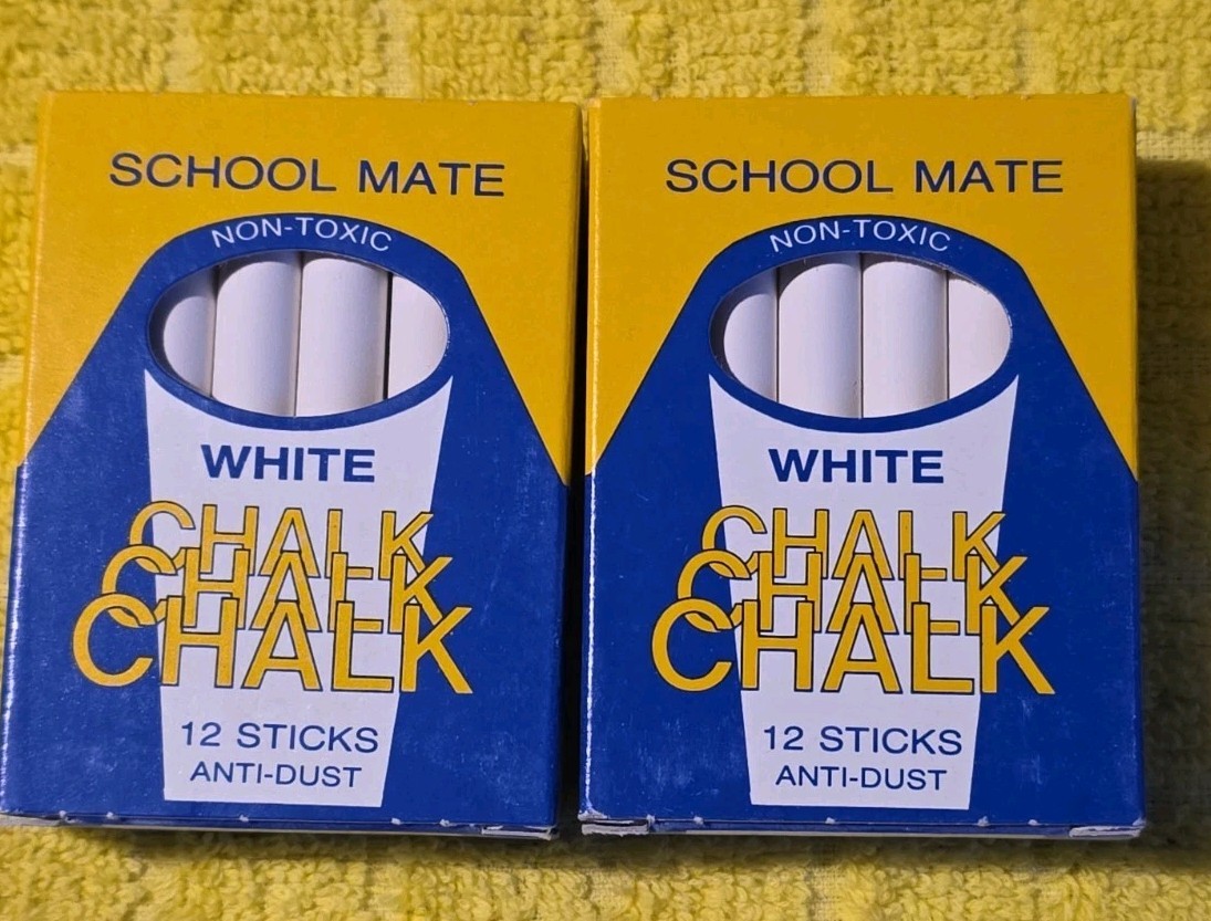Vtg 2 Box 12 Sticks ea School Chalk White Blackboard France School Mate Low Dust Vtg 2 Box 12 Sticks ea School Chalk White Blackboard France School Mate Low Dust
