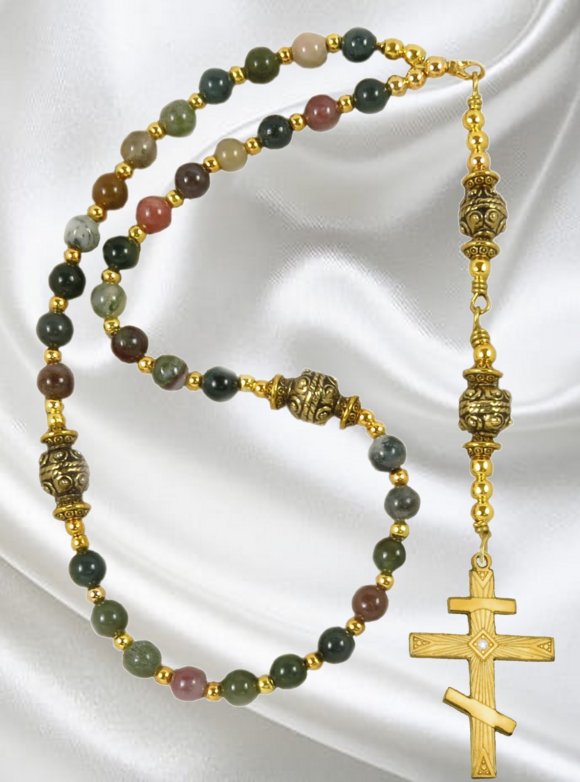 Handmade Orthodox Rosary: Natural Fancy Jasper Beads, Stainless Steel Cross Handmade Orthodox Rosary: Natural Fancy Jasper Beads, Stainless Steel Cross