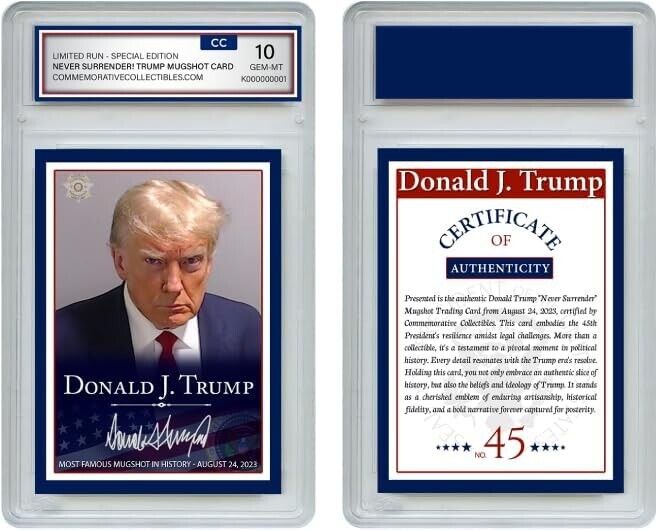 Donald Trump Mugshot Collector's Trading Card - Gem Mint 10 Rated - Iconic 2024