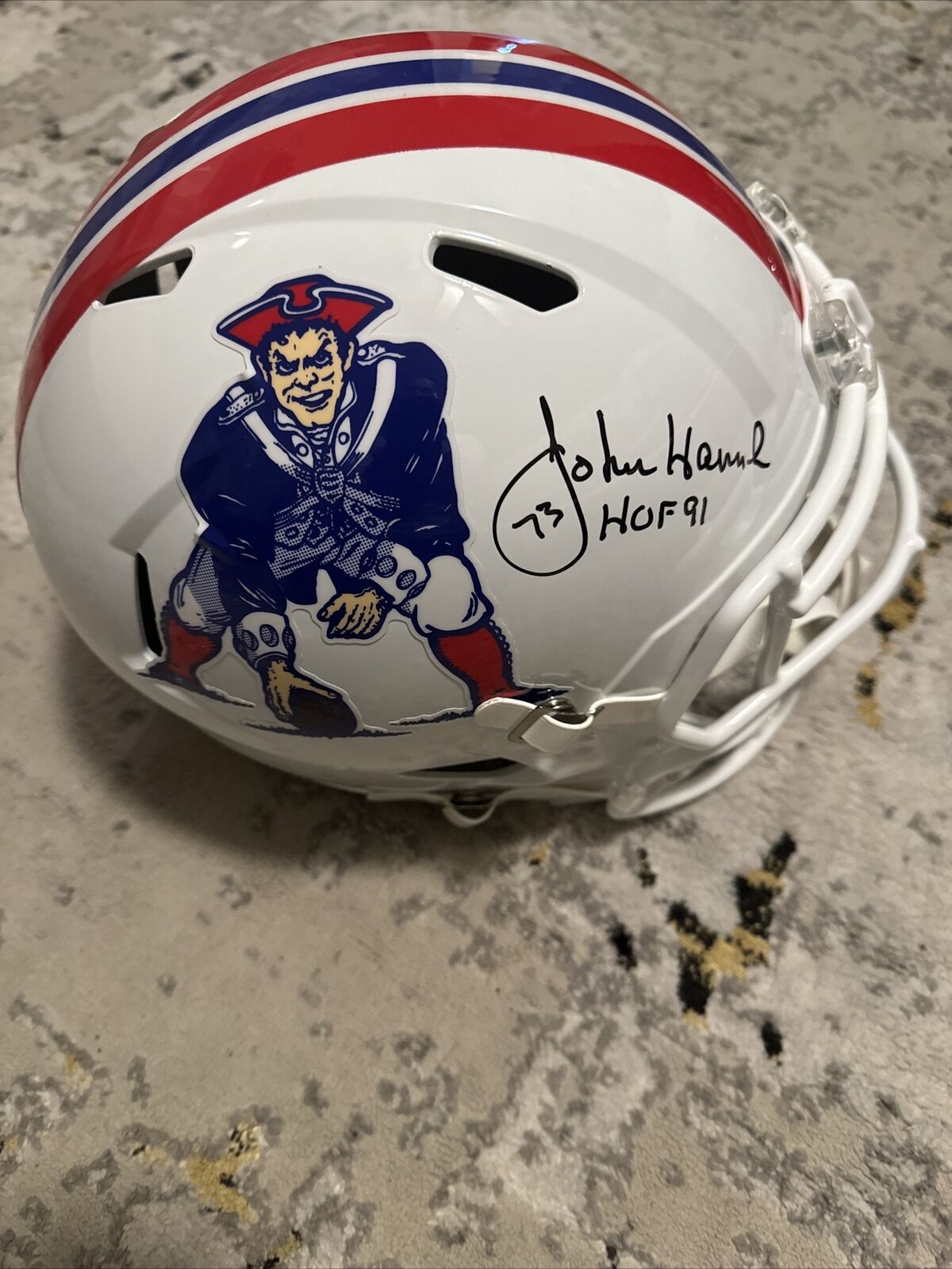 JOHN HANNAH “HOF 91” Signed FS Replica New England Patriots Helmet (Schwartz COA