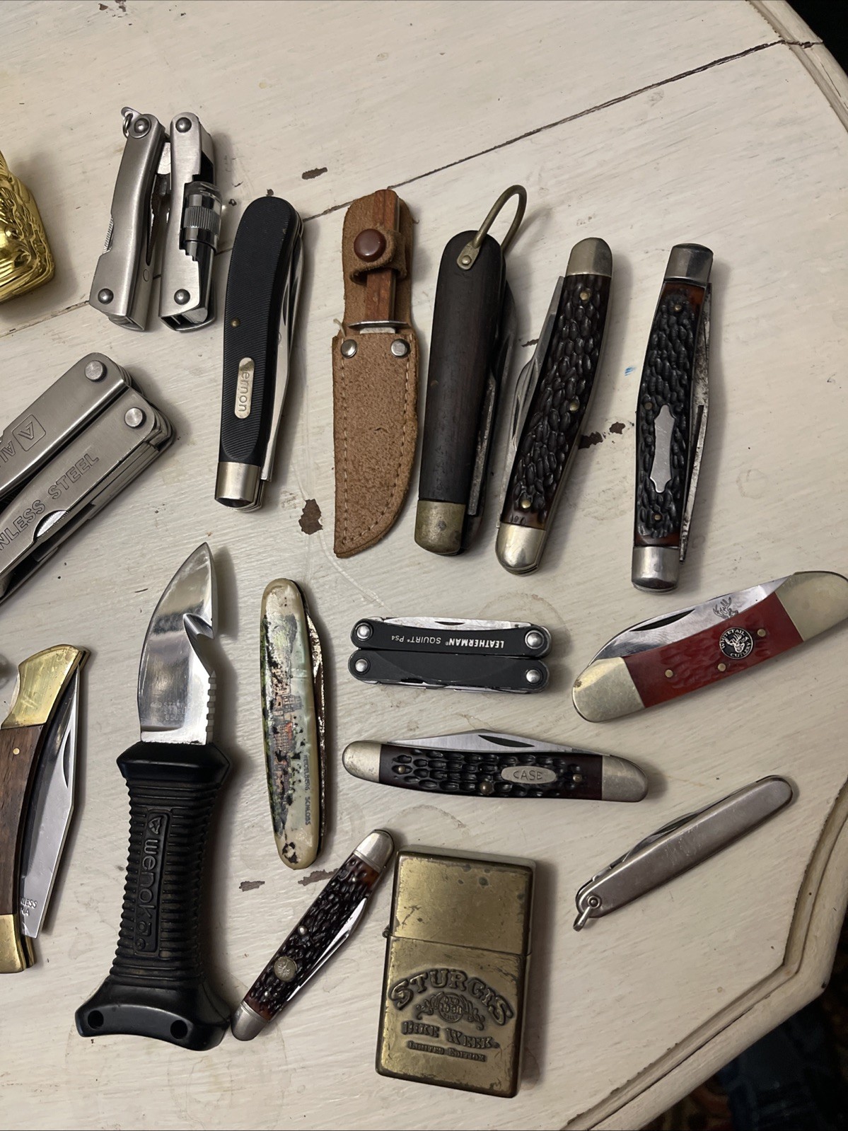 Junk Drawer Lot- Knives, Lighters, Rubber Big Boy Bank, Dog Whistle, And More.