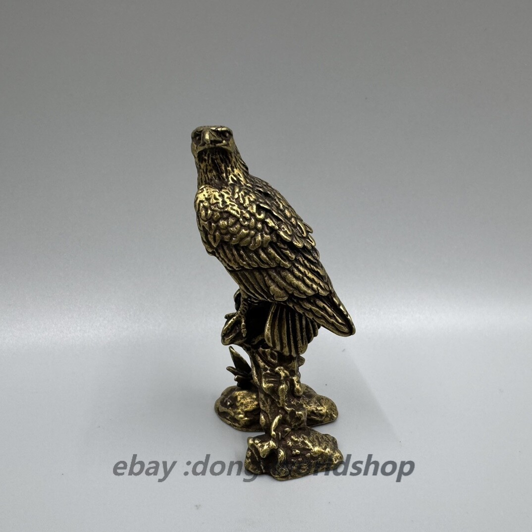 65MM Collect China Brass Animal Hawk Eagle Birds King Stand Statue