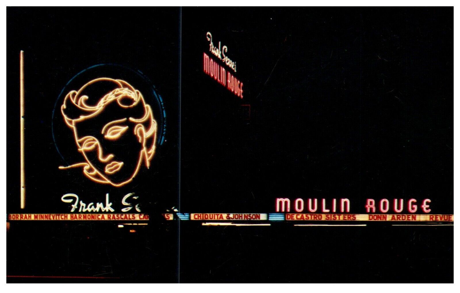 Hollywood, CA Postcard Frank Senne\'s Moulin Rouge theater Restaurant Neon lights