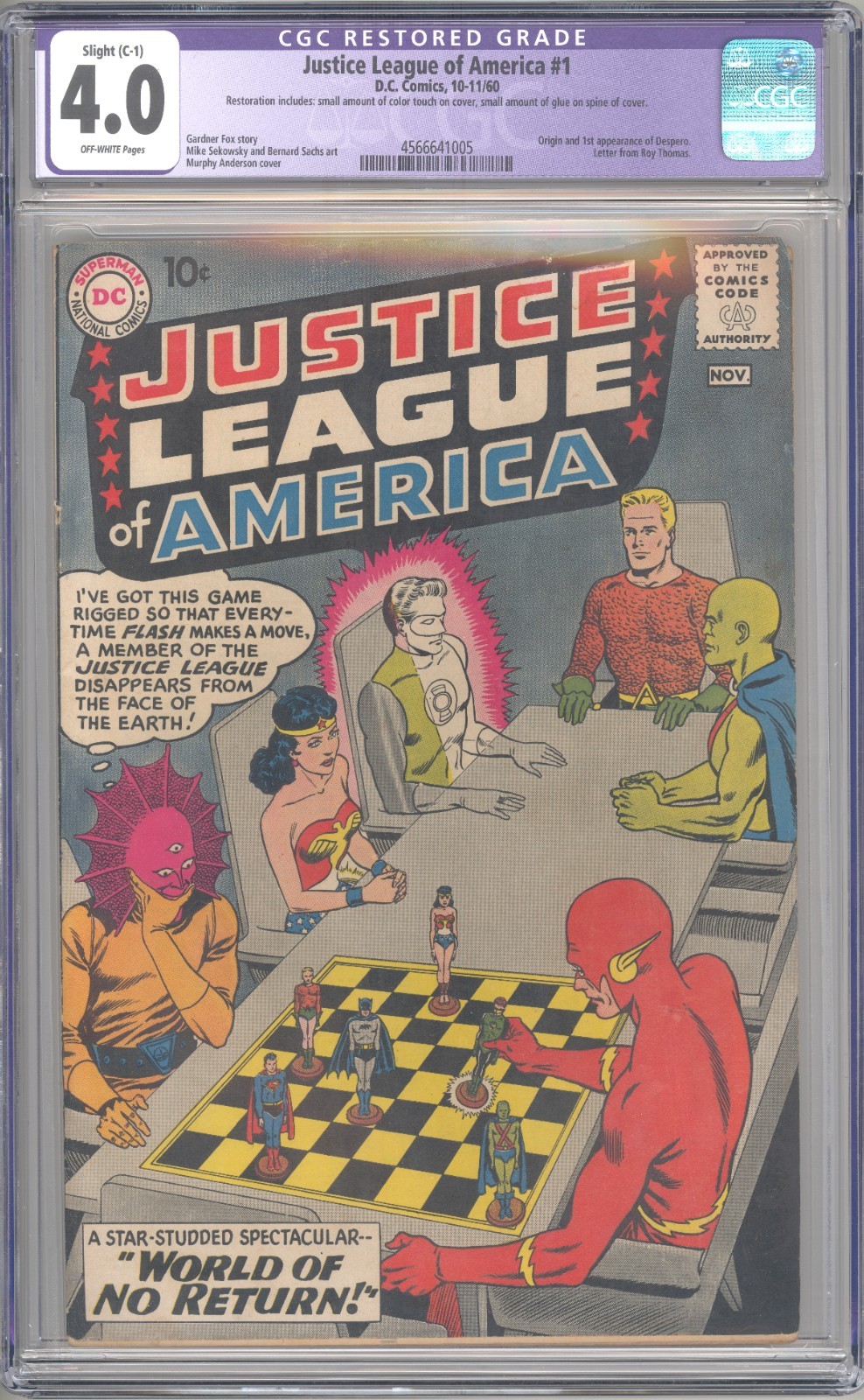 Justice League of America #1 (1960) - CGC 4.0 slight restoration Justice League of America #1 (1960) - CGC 4.0 slight restoration