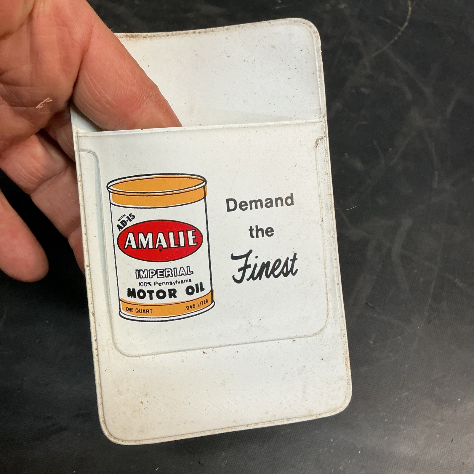 Vintage AMALIE  Motor Oil White Vinyl Mechanic Pocket Protector 