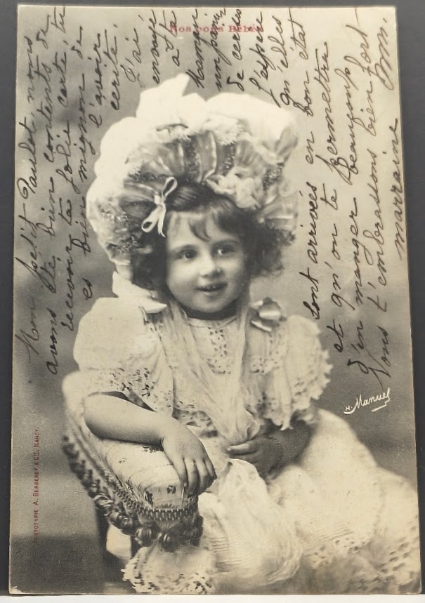 antique French postcard ~ girl wearing an elaborate, oversized lace bonnet antique French postcard ~ girl wearing an elaborate, oversized lace bonnet