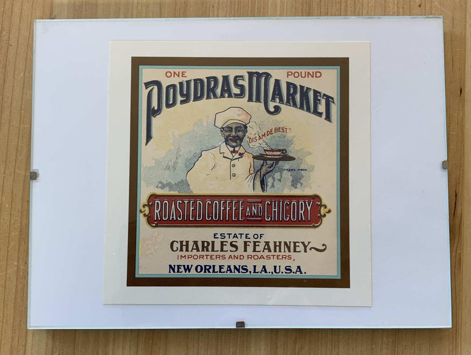 Poydras Market Roasted Coffee & Chicory Vintage Framed Pic. Charles Feahney