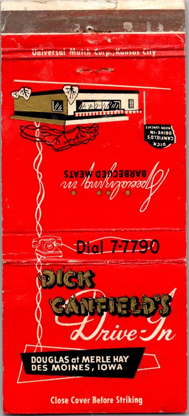 Dick Canfield's Drive In W Freed Des Moines IA Vintage Matchbook Cover 4MM27-6 Dick Canfield's Drive In W Freed Des Moines IA Vintage Matchbook Cover 4MM27-6