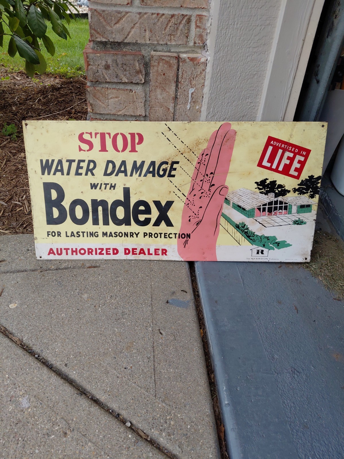 c.1950s Original Bondex Sign Metal Life Magazine Home Repairs Masonry Water Roof c.1950s Original Bondex Sign Metal Life Magazine Home Repairs Masonry Water Roof