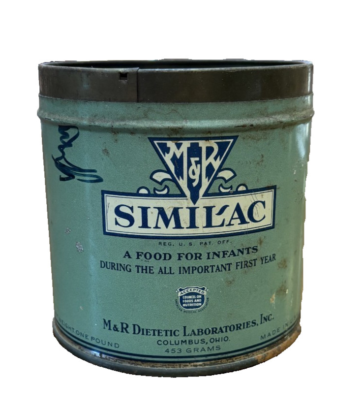 Vintage 1940s Similac Baby Formula Tin M&R Dietetic Labs Columbus Ohio 1lb Empty