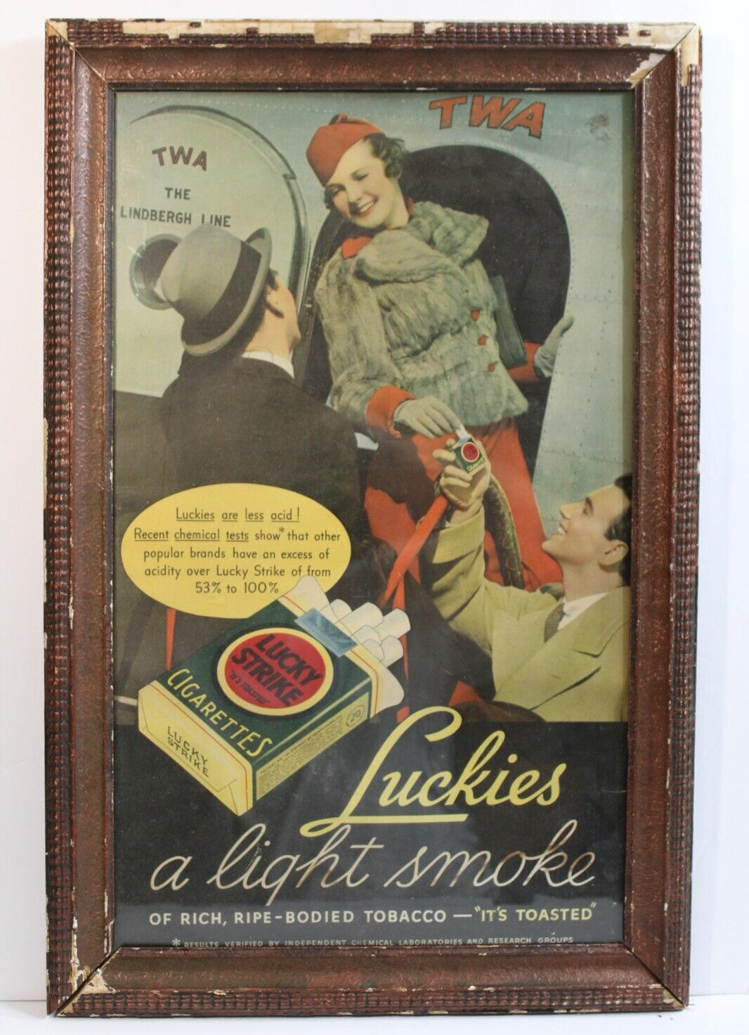 Rare Vtg Original 1936 TWA Charles Lindbergh Line Lucky Strike Cigarettes Poster
