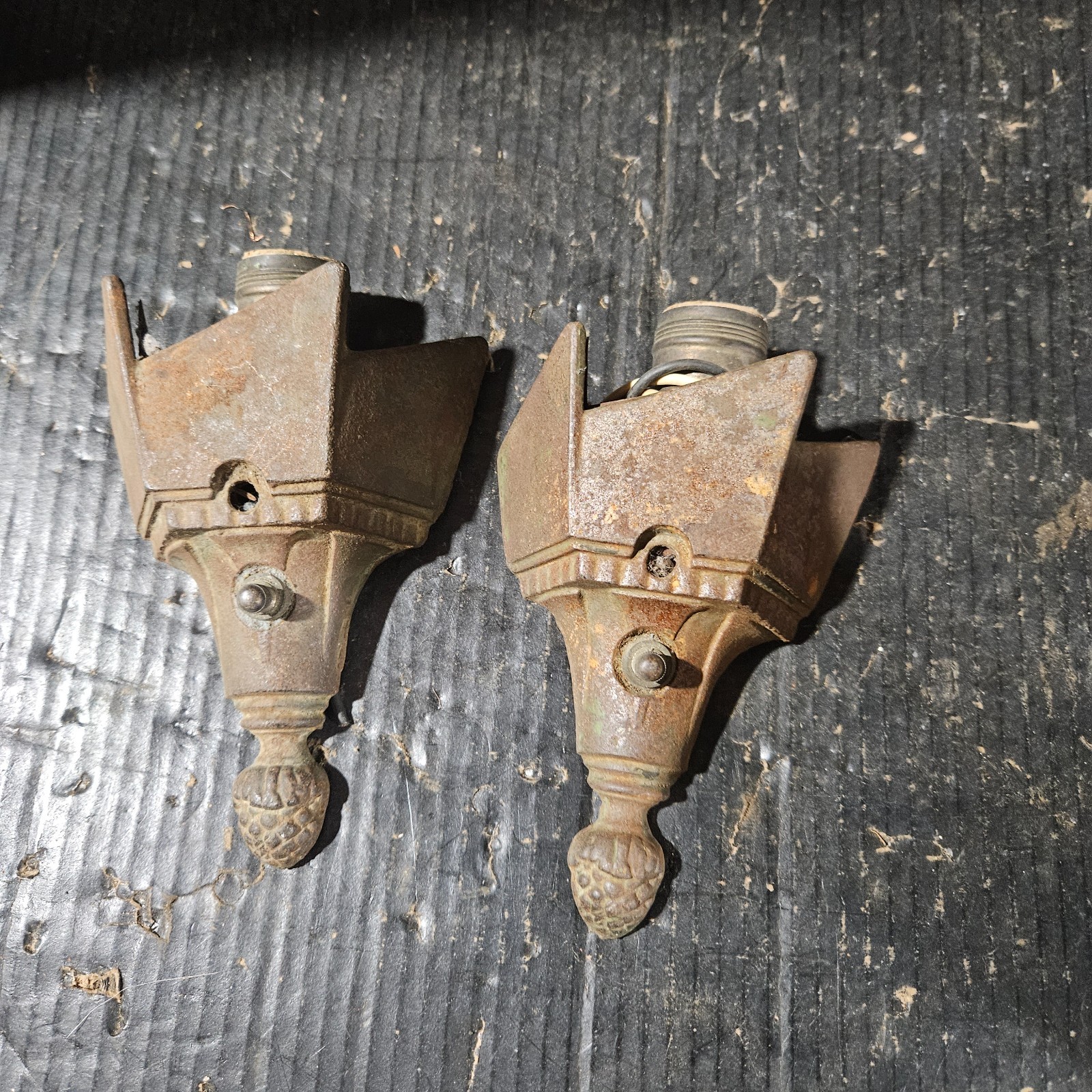 PAIR Antique Art Deco Sconces slip shade ? Frosted / Stained glass? cast iron PAIR Antique Art Deco Sconces slip shade ? Frosted / Stained glass? cast iron