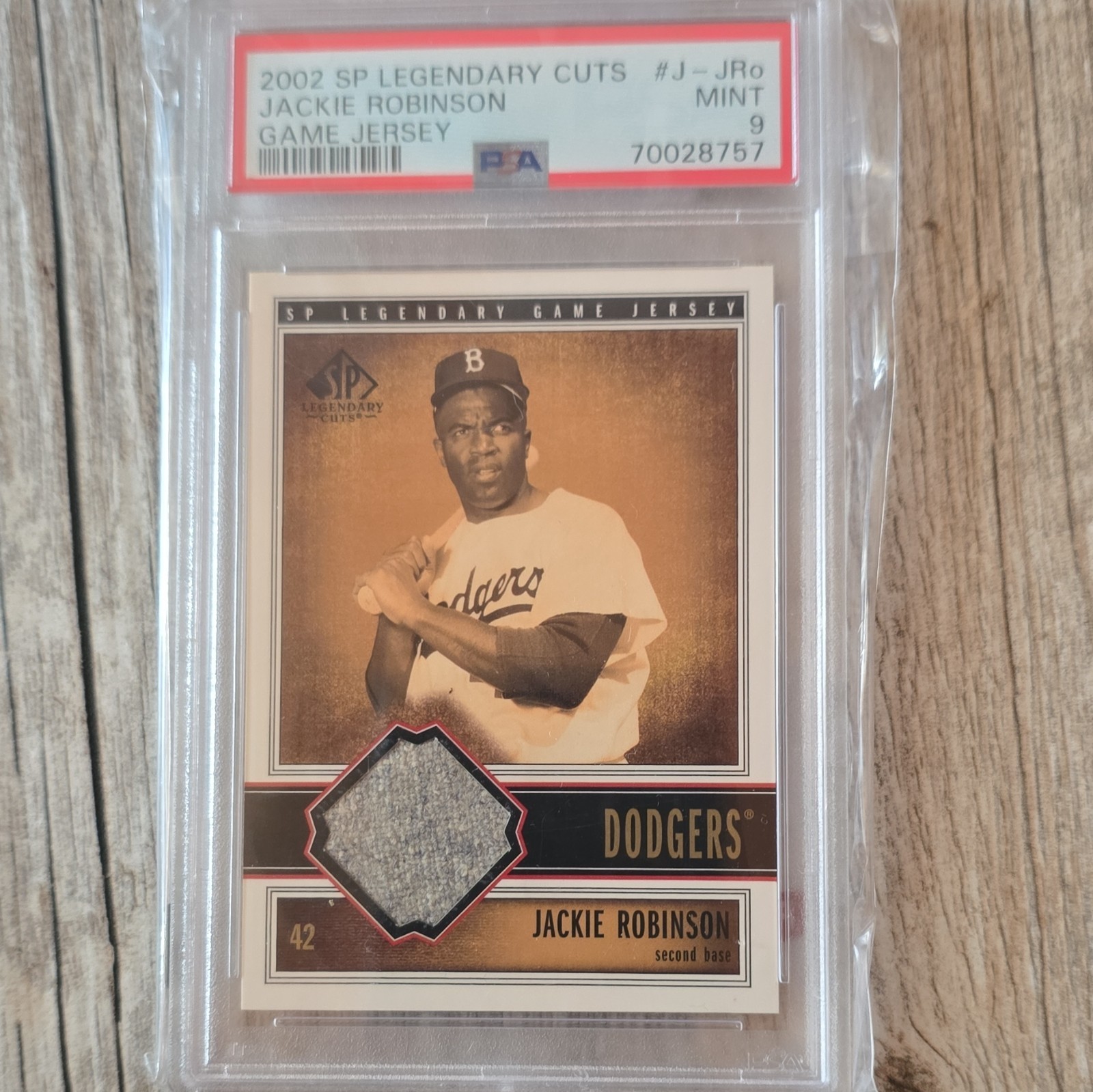 Upper Deck 2002 SP Legendary Cuts Jackie Robinson Game Jersey #J-JRo PSA 9 Upper Deck 2002 SP Legendary Cuts Jackie Robinson Game Jersey #J-JRo PSA 9