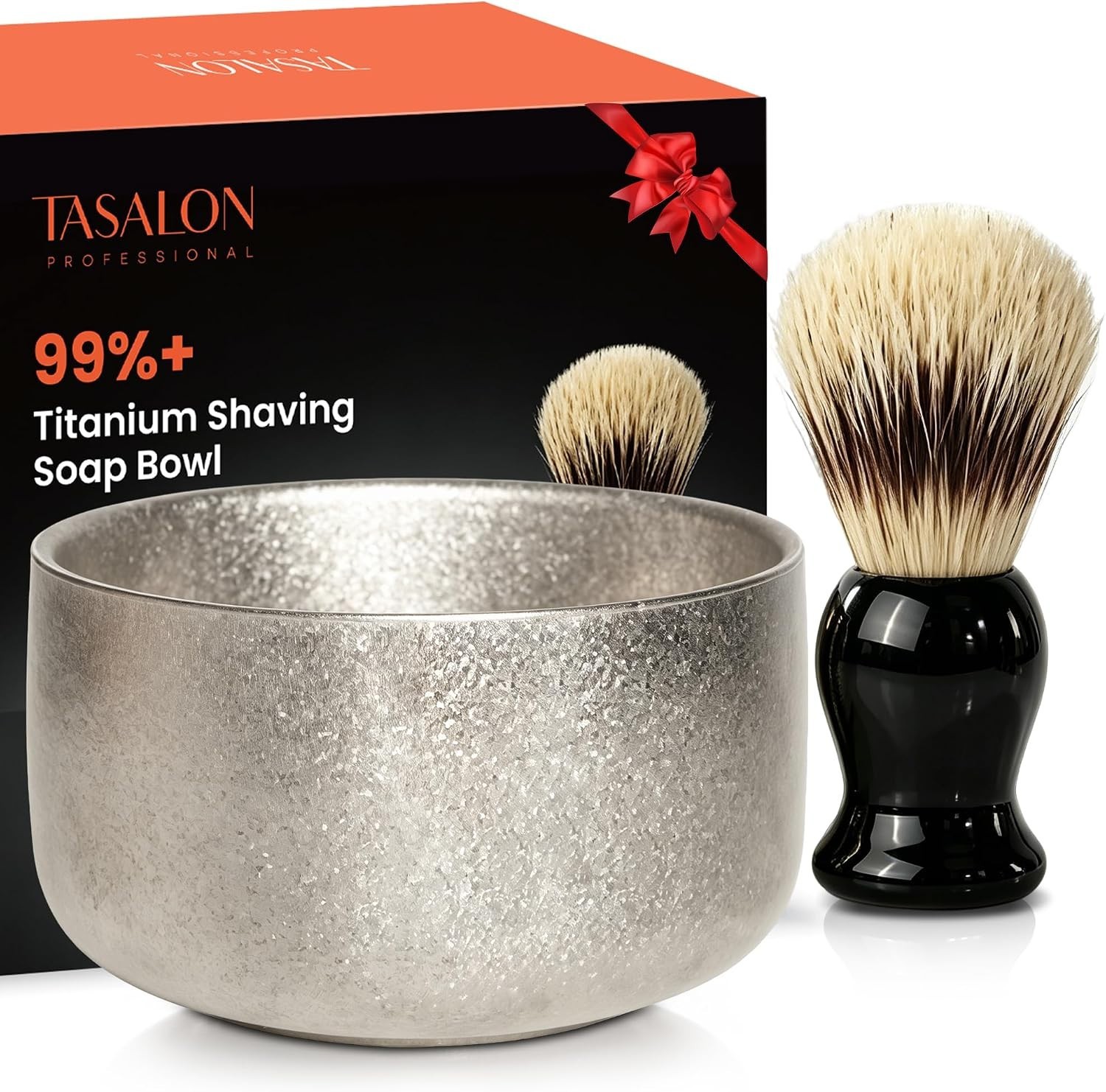 Titanium Shaving Bowl with Brush, Crystalline Lather Mug, 4.8 inch PURE Titanium