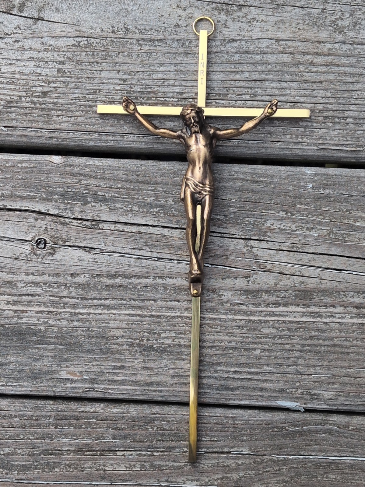 Vintage Gold Tone Brass Metal Wall Hanging Crucifix Cross Religious Christianity