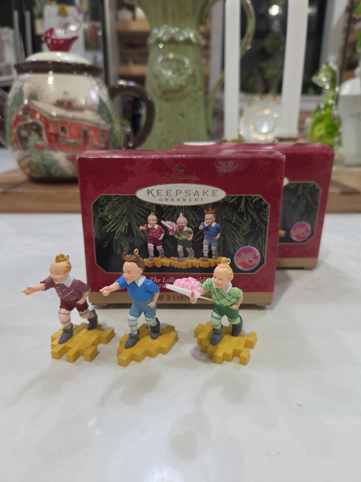Vtg Hallmark Keepsake Wizard of Oz The Lollipop Guild Set of 3 Ornaments  1998