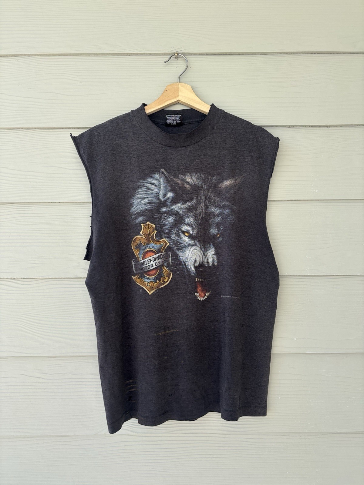 Vintage 1993 Harley Davidson 3D Emblem Sturgis Wolf Cutoff Muscle Tee Large Vintage 1993 Harley Davidson 3D Emblem Sturgis Wolf Cutoff Muscle Tee Large