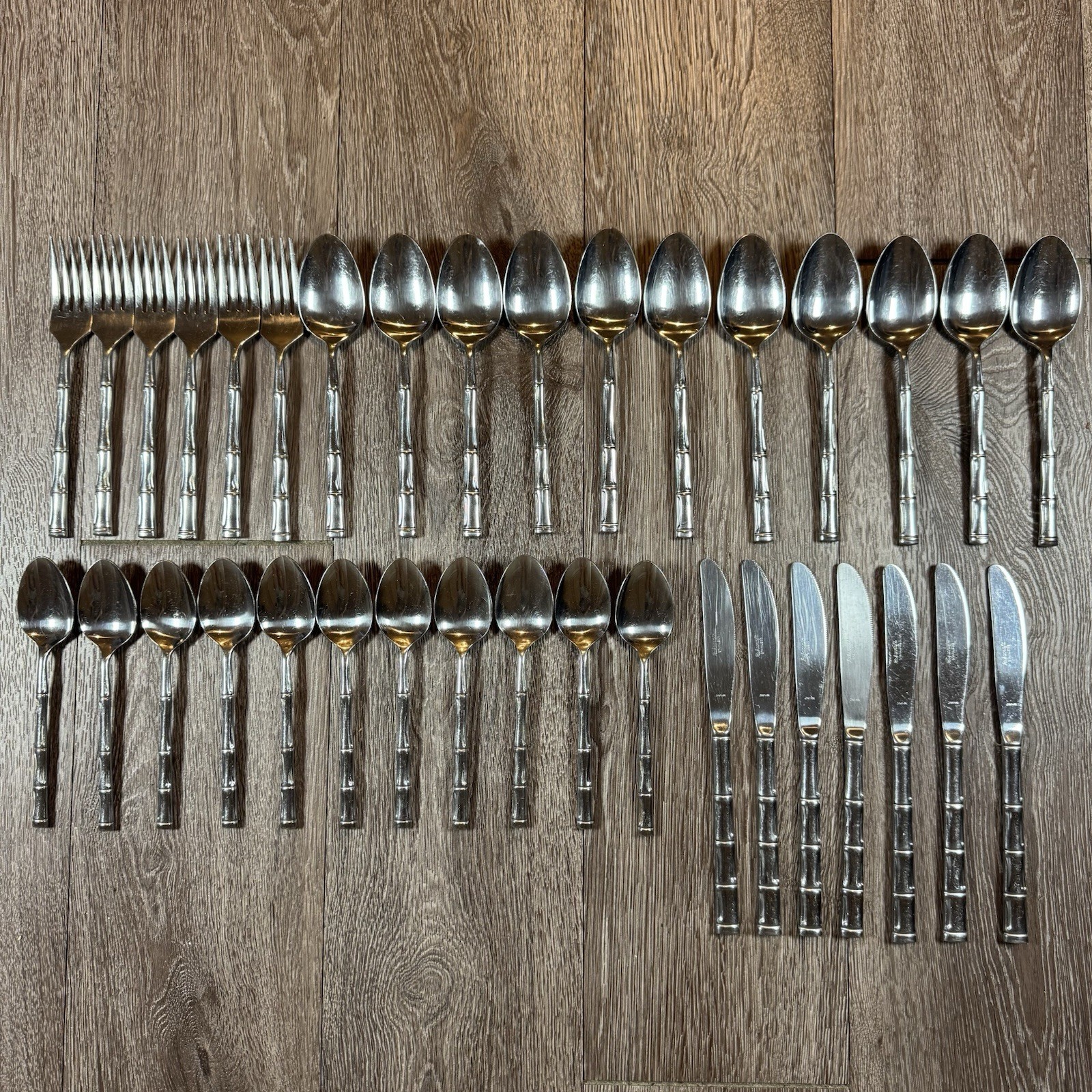 VTG Reed & Barton Rebacraft Stainless Steel Bamboo Handle Flatware 35 Pcs Japan VTG Reed & Barton Rebacraft Stainless Steel Bamboo Handle Flatware 35 Pcs Japan