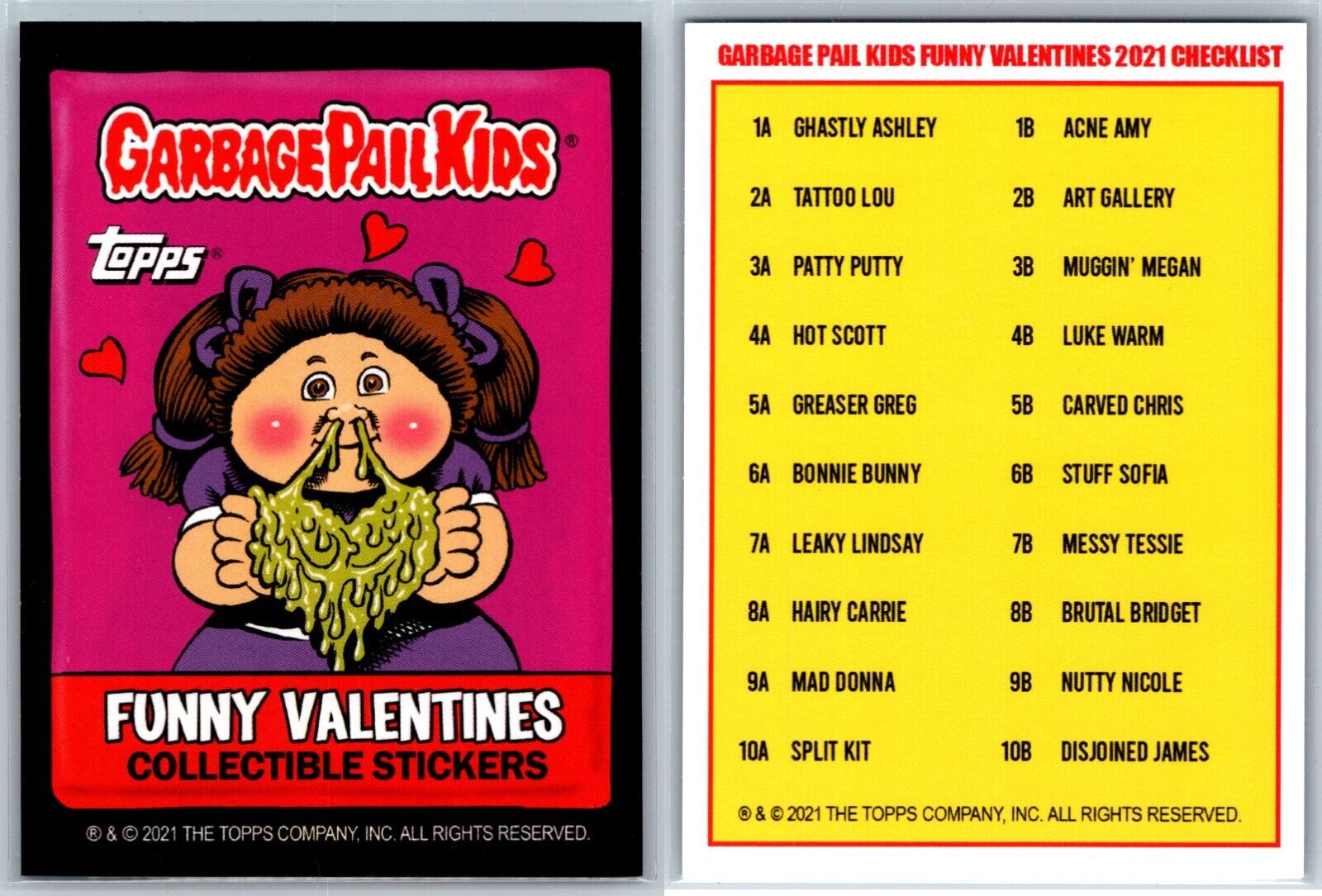 2021 Topps Garbage Pail Kids GPK Topps Funny Valentines Checklist Tessie