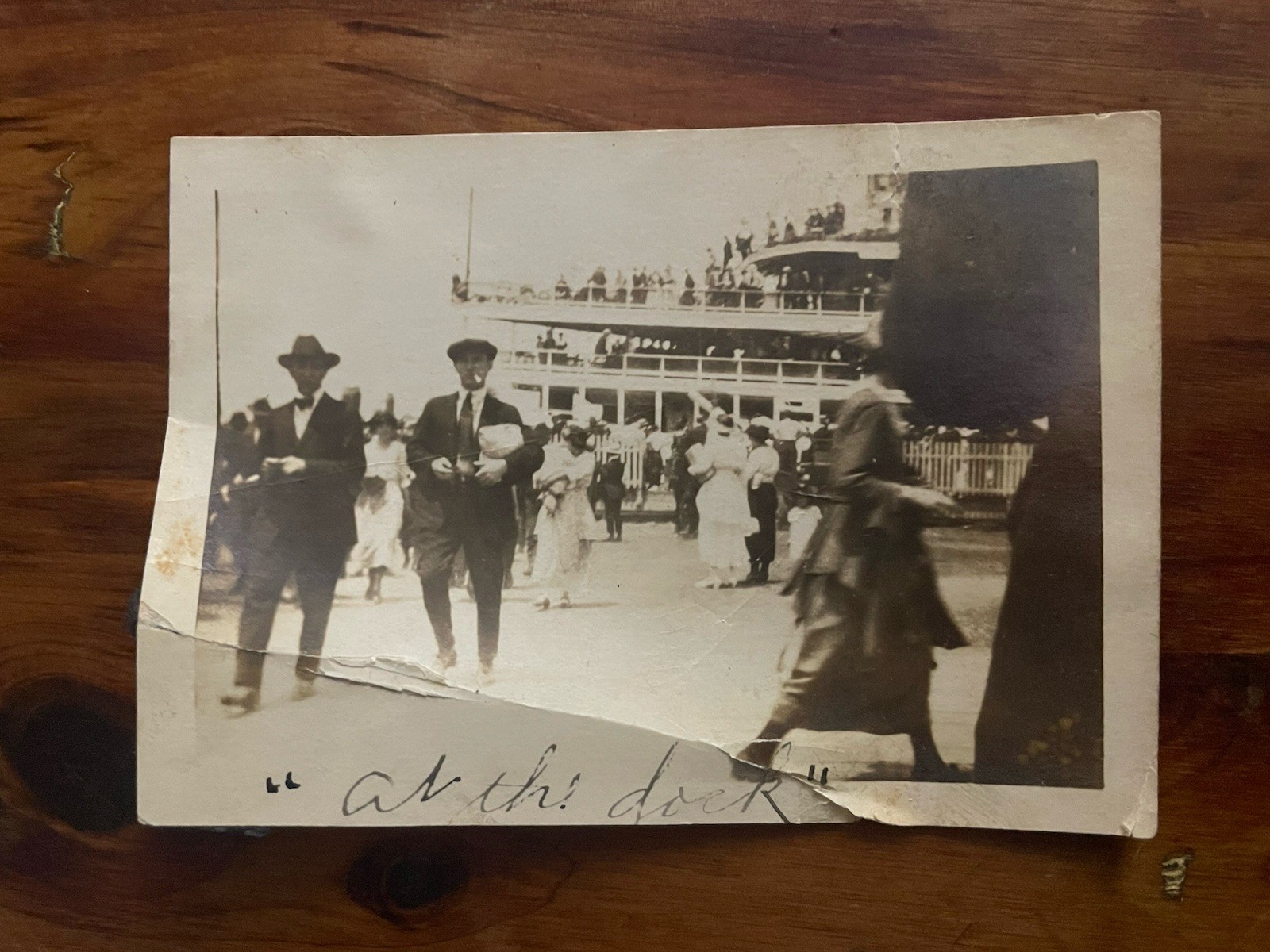 Antique Snapshot Photo 1910s 1920s Steamboat Riverboat Crowd At The Dock Candid Antique Snapshot Photo 1910s 1920s Steamboat Riverboat Crowd At The Dock Candid