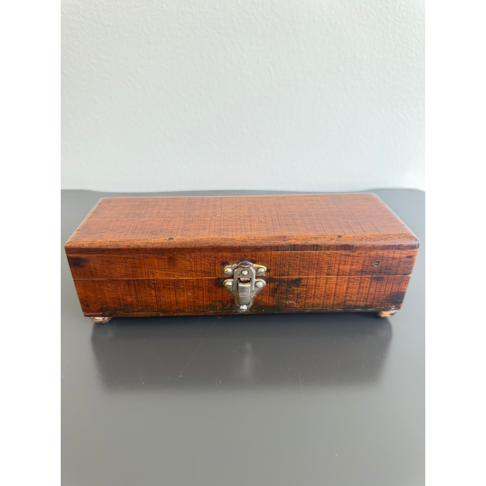 Vintage Wooden Music Box Plays Silent Night Cheney England Latch Jewelry Chest