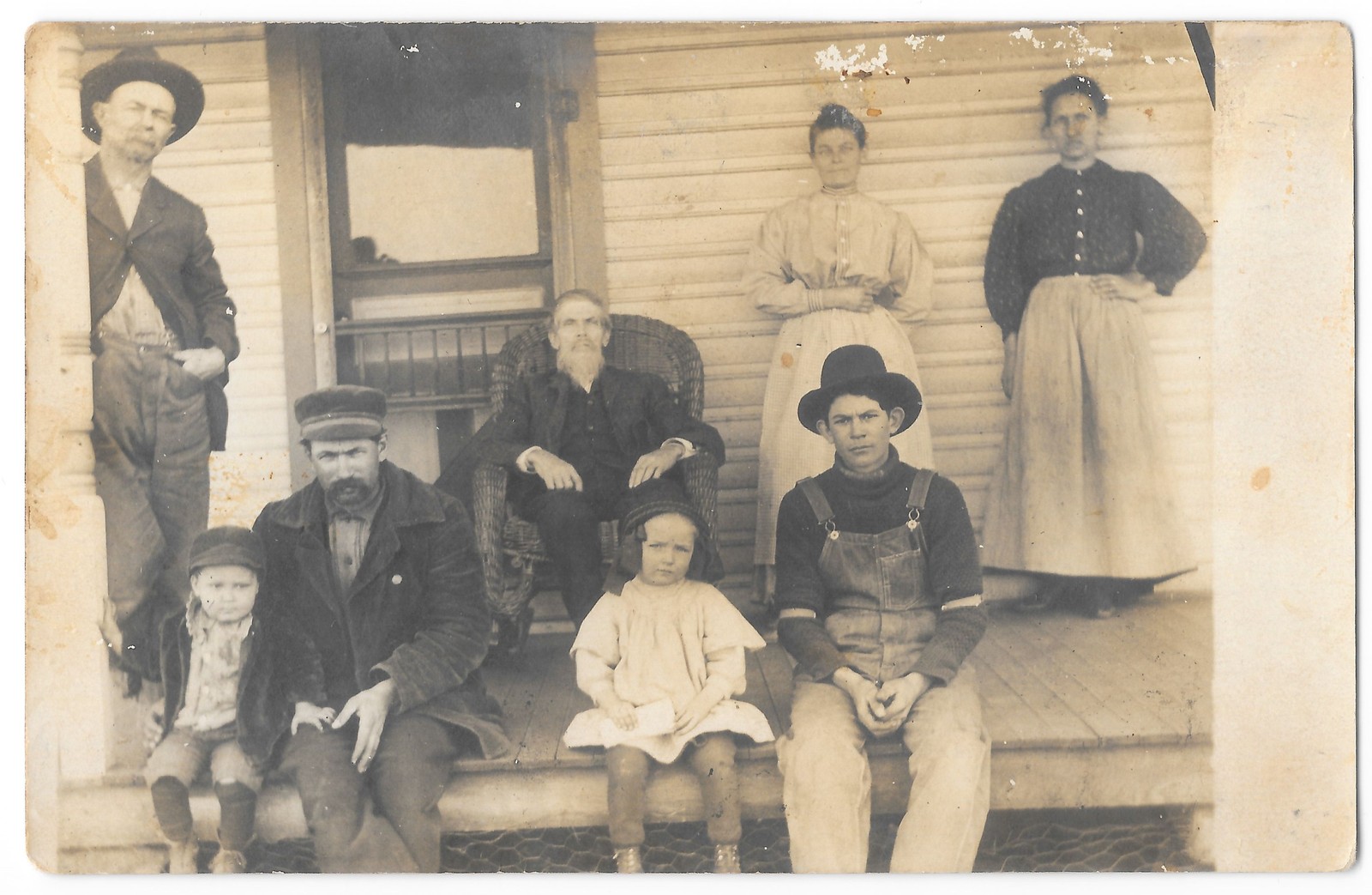RPPC Large Family Group Portrait Farmhouse Porch c1910s Real Photo Postcard RPPC Large Family Group Portrait Farmhouse Porch c1910s Real Photo Postcard