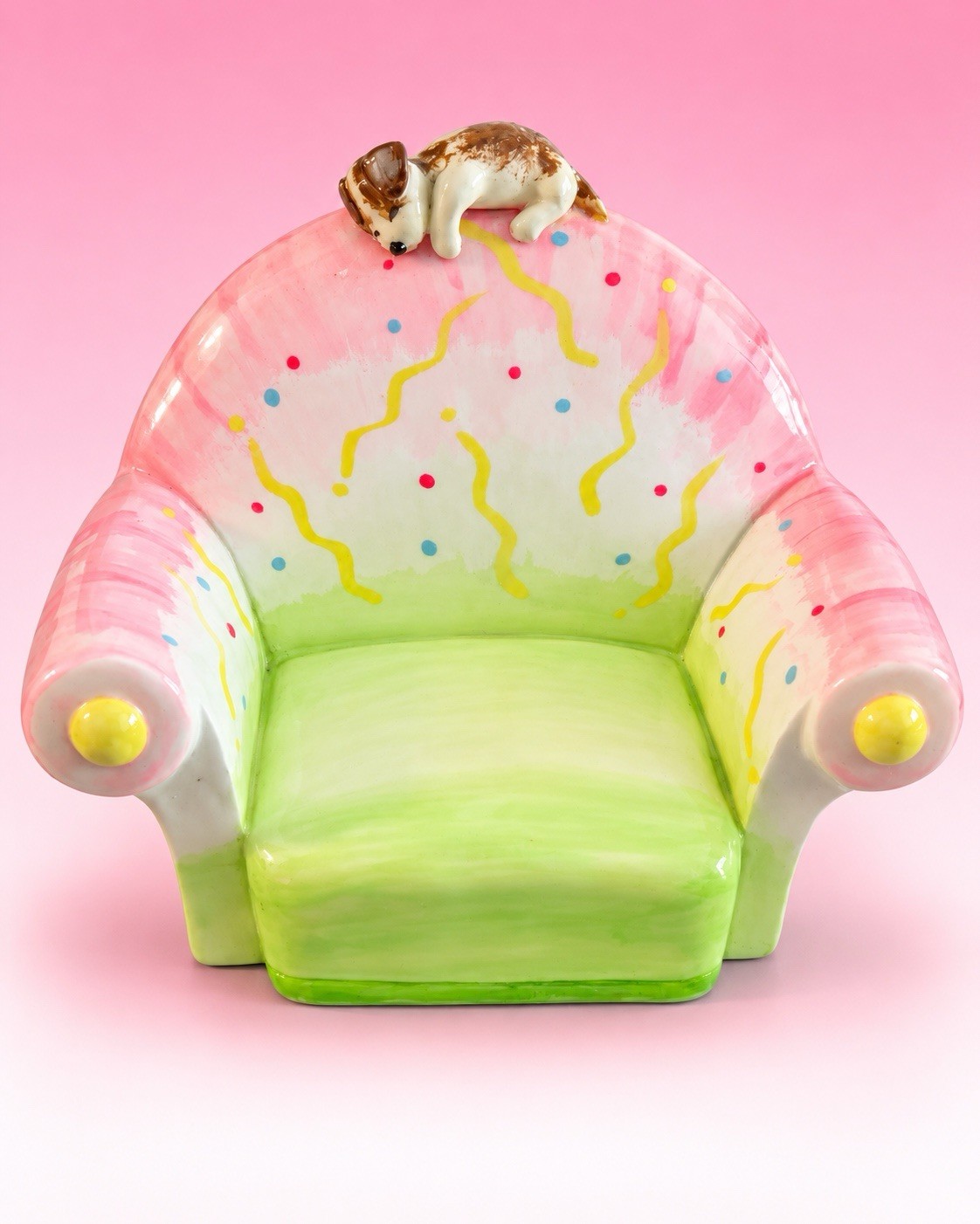 Vintage 1998 Poupée Millet Sango Ceramic Miniature Chair Sleeping Dog Signed