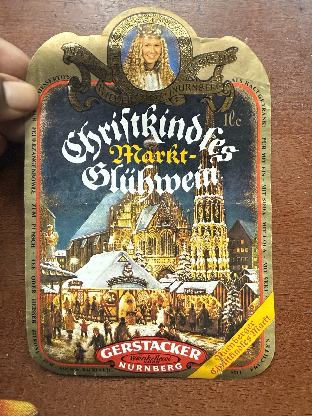 Vintage 1970s Christkindlesmarkt Glühwein Wine Label Gerstäcker Nürnberg Germany
