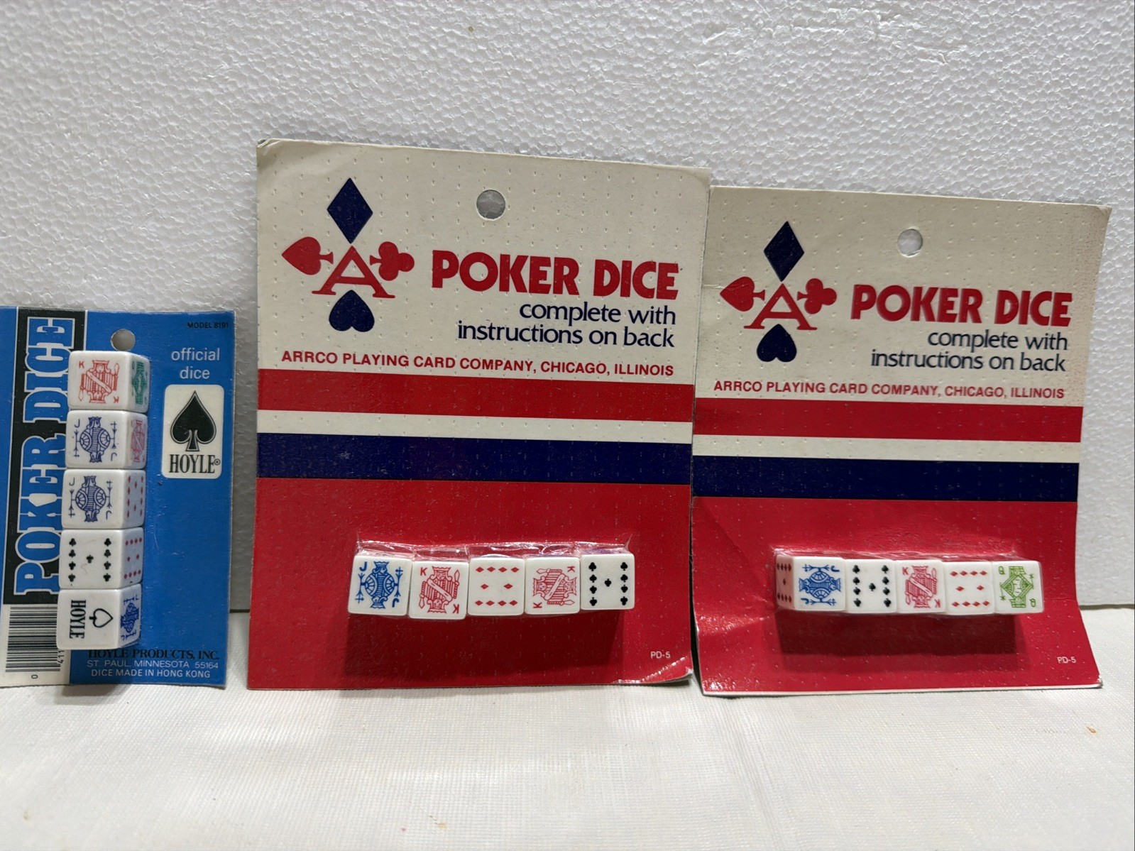 Lot Of 3 Poker Dice Sets of 5 Vintage Arrco & Hoyle Lot Of 3 Poker Dice Sets of 5 Vintage Arrco & Hoyle