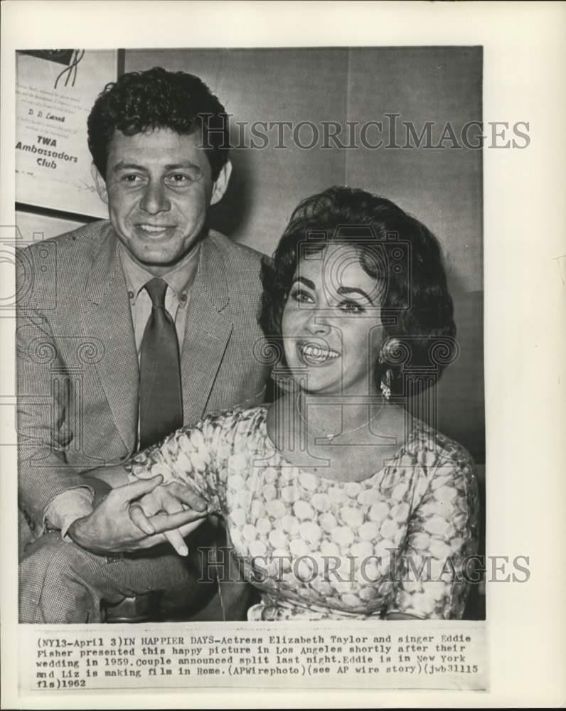 1962 Press Photo Elizabeth Taylor & Eddie Fisher In Los Angeles After Wedding 1962 Press Photo Elizabeth Taylor & Eddie Fisher In Los Angeles After Wedding