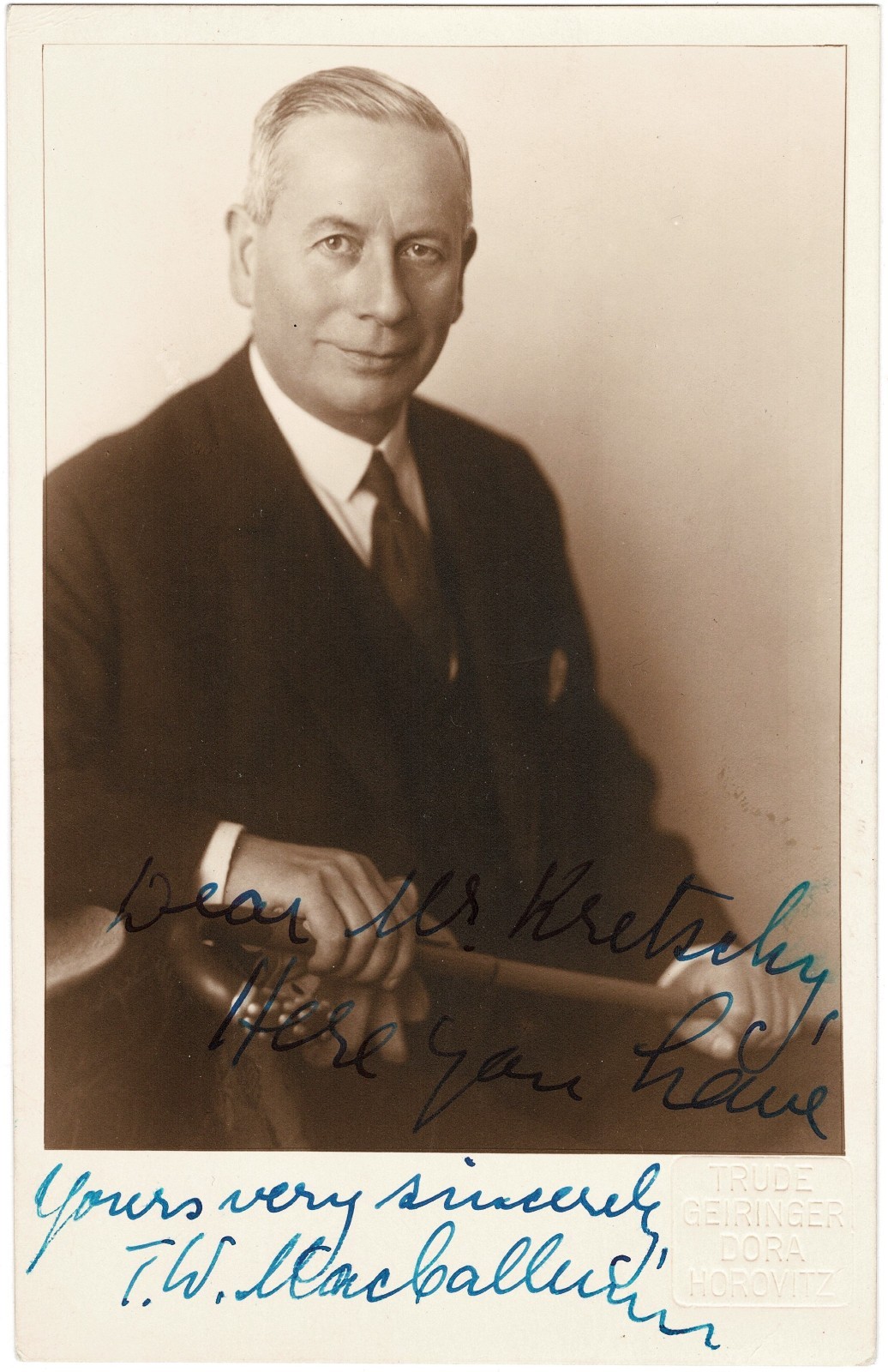 c. 1930s Vienna Studio Photo by GEIRINGER & HOROVITZ w/ Autograph T.W. MacCallum