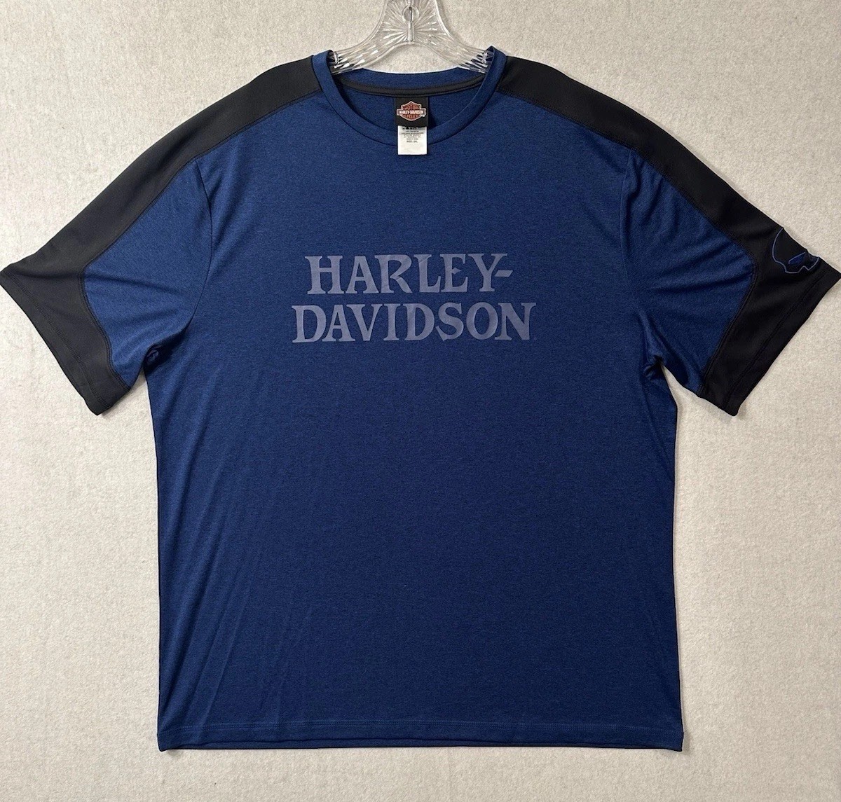 Harley-Davidson Davenport Iowa Blue/Black Short Sleeve Performance T-Shirt 2XL