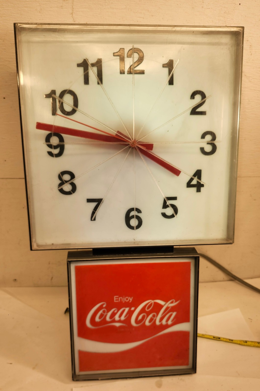 Vintage 1970s Ingress-Plastine Coca Cola Lighted Clock Sign 12X21 In Look Vintage 1970s Ingress-Plastine Coca Cola Lighted Clock Sign 12X21 In Look