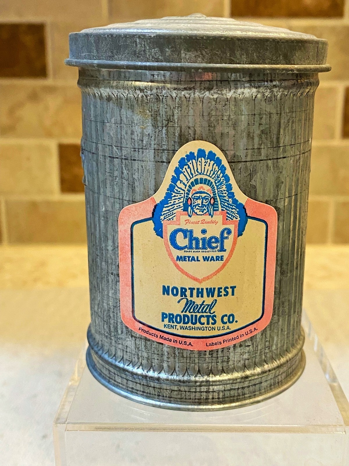 Vintage Chief Metal Ware Northwest Salesman Sample Trash Can  VGC