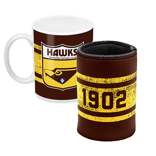 Hawthorn Hawks AFL Coffee Mug Can Cooler Fathers Day Christmas Bar Man Cave Gift