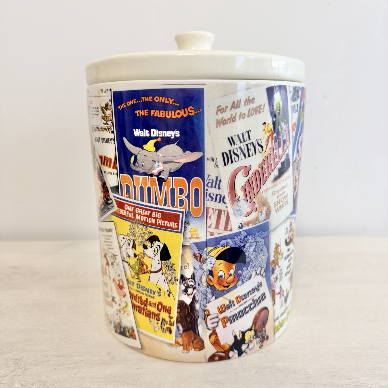 Disney Enesco Classic Movie Posters Collage Ceramic Cookie Jar with Lid Disney Enesco Classic Movie Posters Collage Ceramic Cookie Jar with Lid