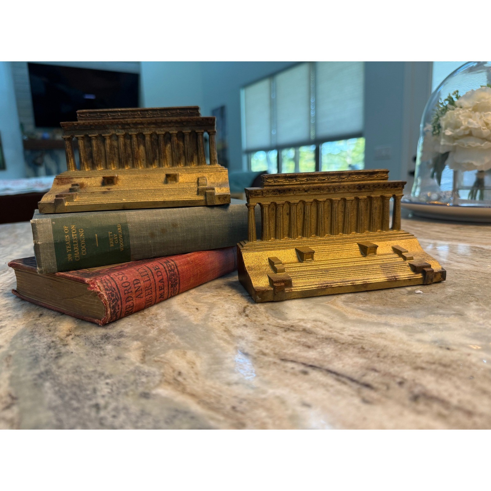 Vintage Bradley & Hubbard Lincoln Memorial Cast Iron Bookends Gold B&H Set