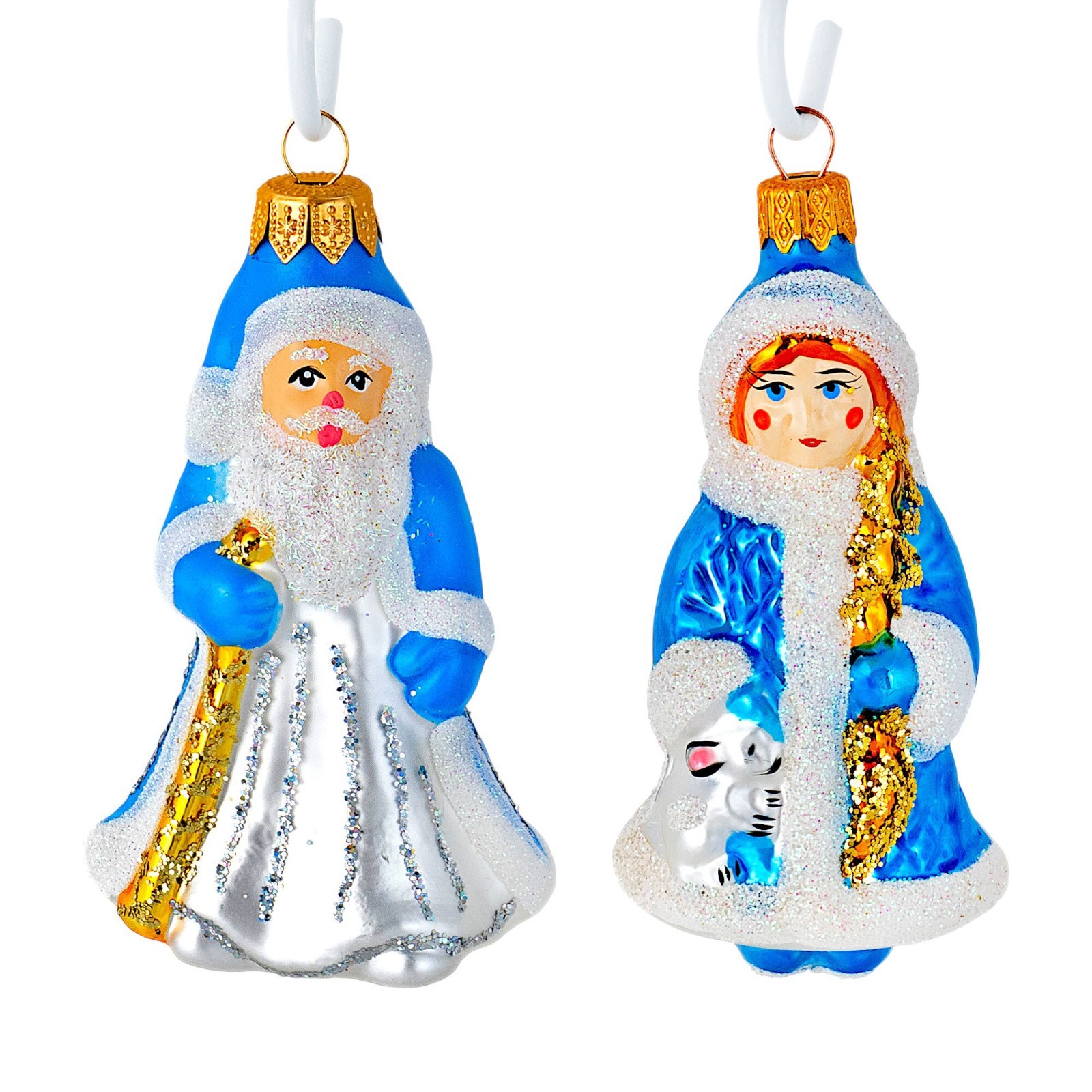 Father Frost and Snow Maiden Ornament Set of 2 Glass Christmas Decorations Set