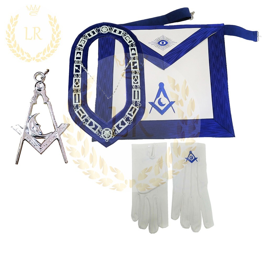 MASONIC REGALIA BLUE LODGE junior deacon apron set chain collar,gloves,apron MASONIC REGALIA BLUE LODGE junior deacon apron set chain collar,gloves,apron