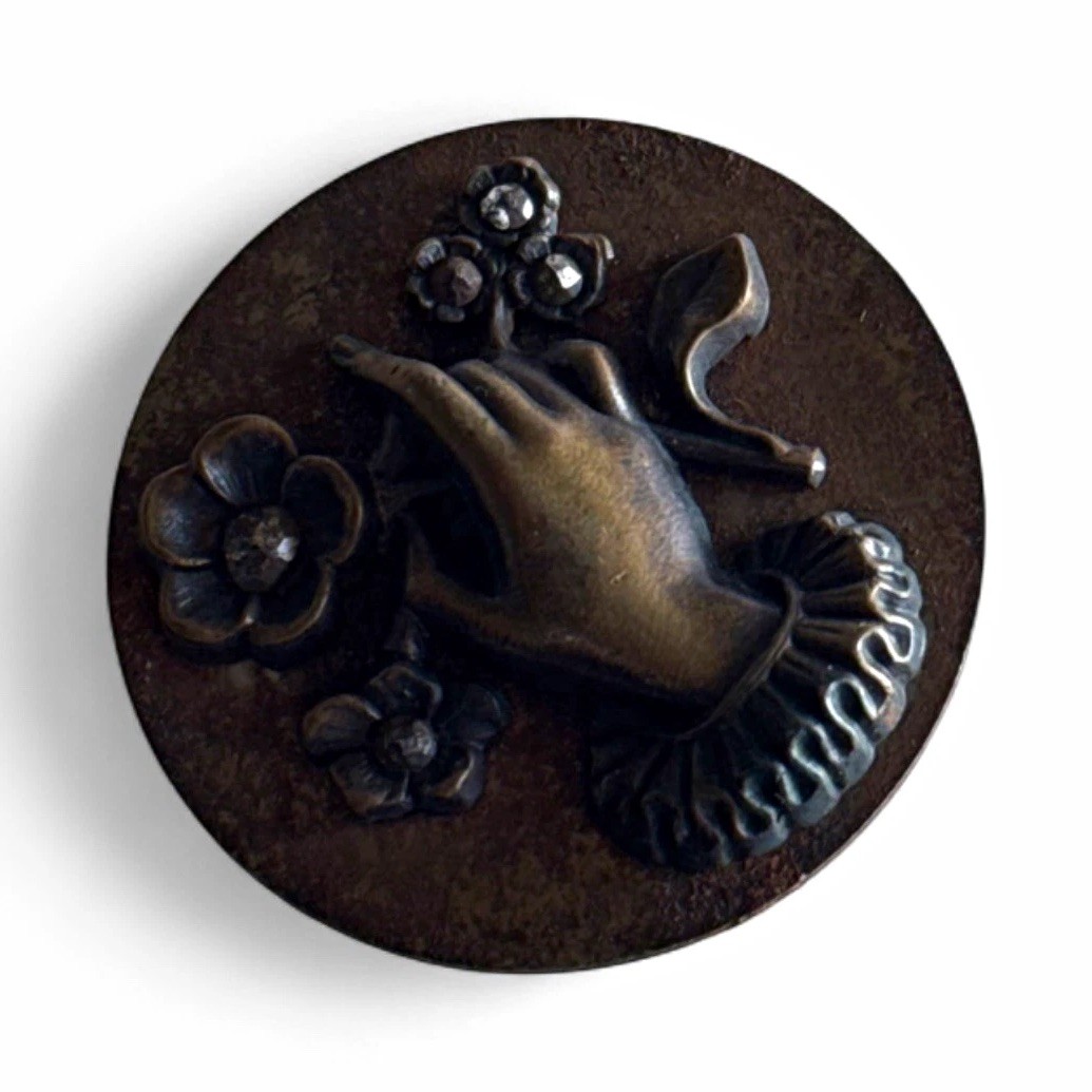 Antique Victorian-style Hand Motif Round Metal Shank Button Antique Victorian-style Hand Motif Round Metal Shank Button