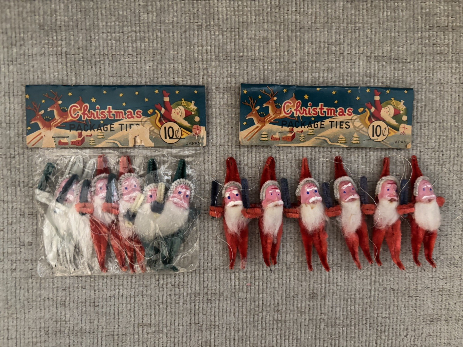 Vintage 12 Christmas Chenille Pipe Cleaner Santa Claus Ornaments Clay Face Japan Vintage 12 Christmas Chenille Pipe Cleaner Santa Claus Ornaments Clay Face Japan