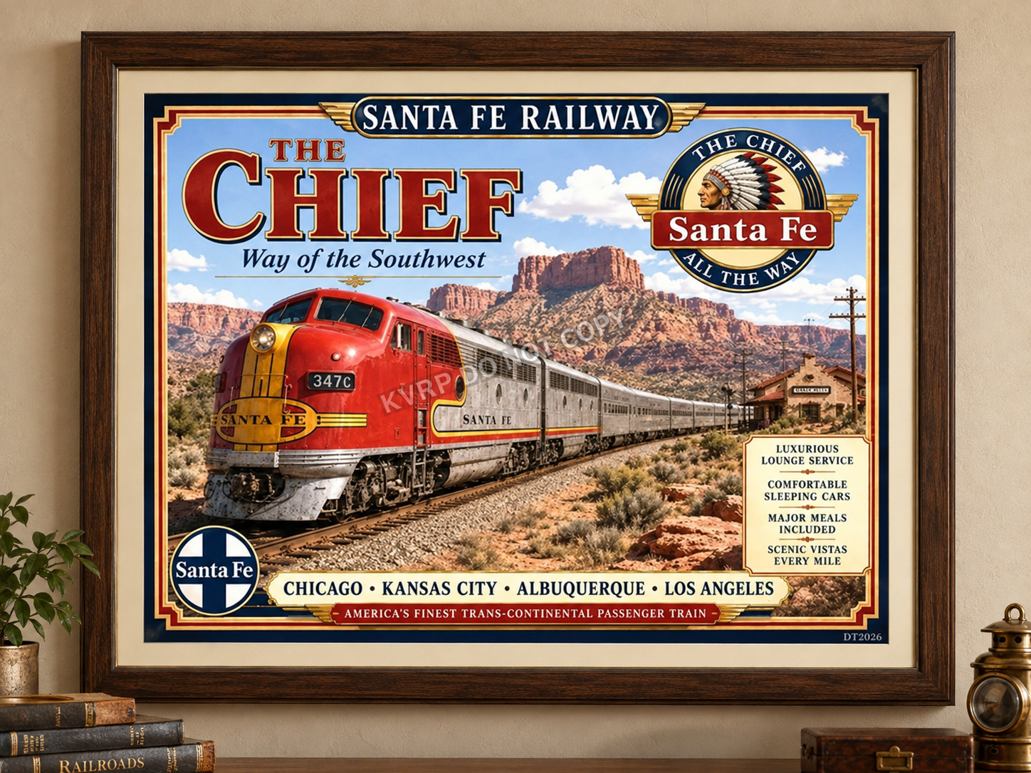 Santa Fe The Chief Train Poster Warbonnet Diesel Vintage Style Railroad 17 x 11