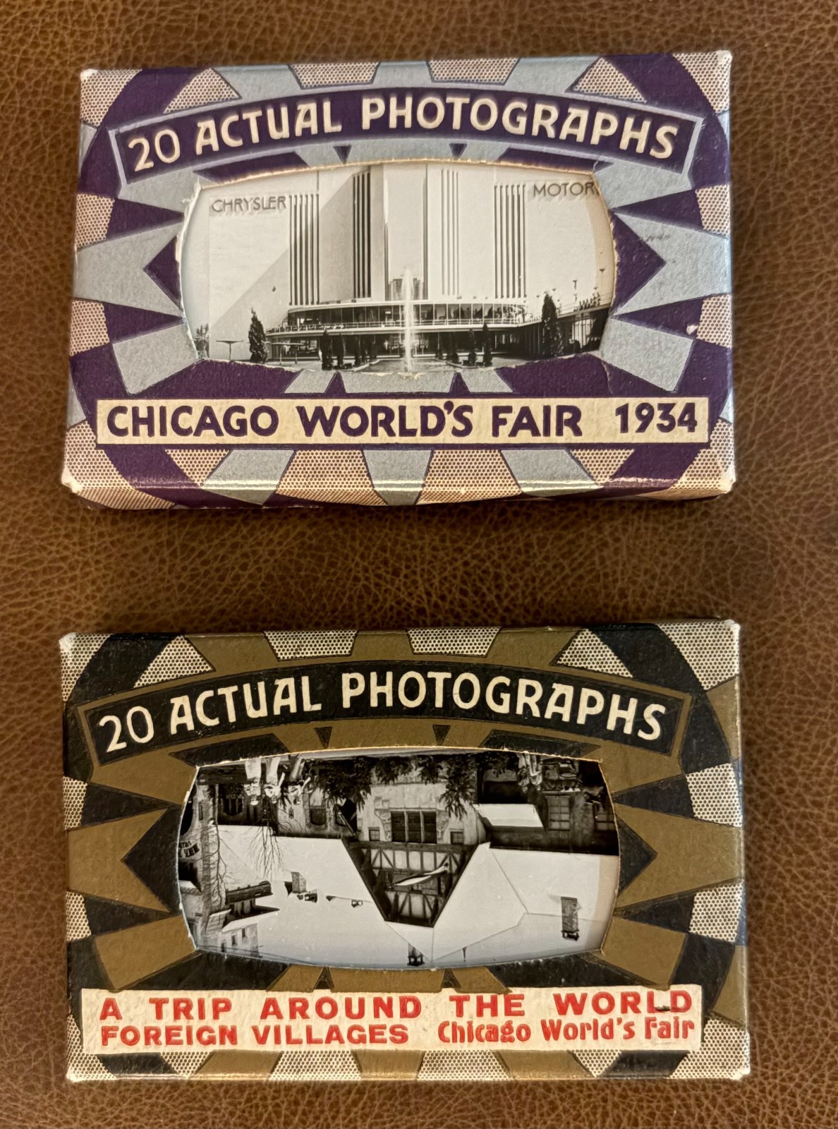1934 Chicago World’s Fair Two 20 Mini Photo Sets ~Buildings and Foreign Village