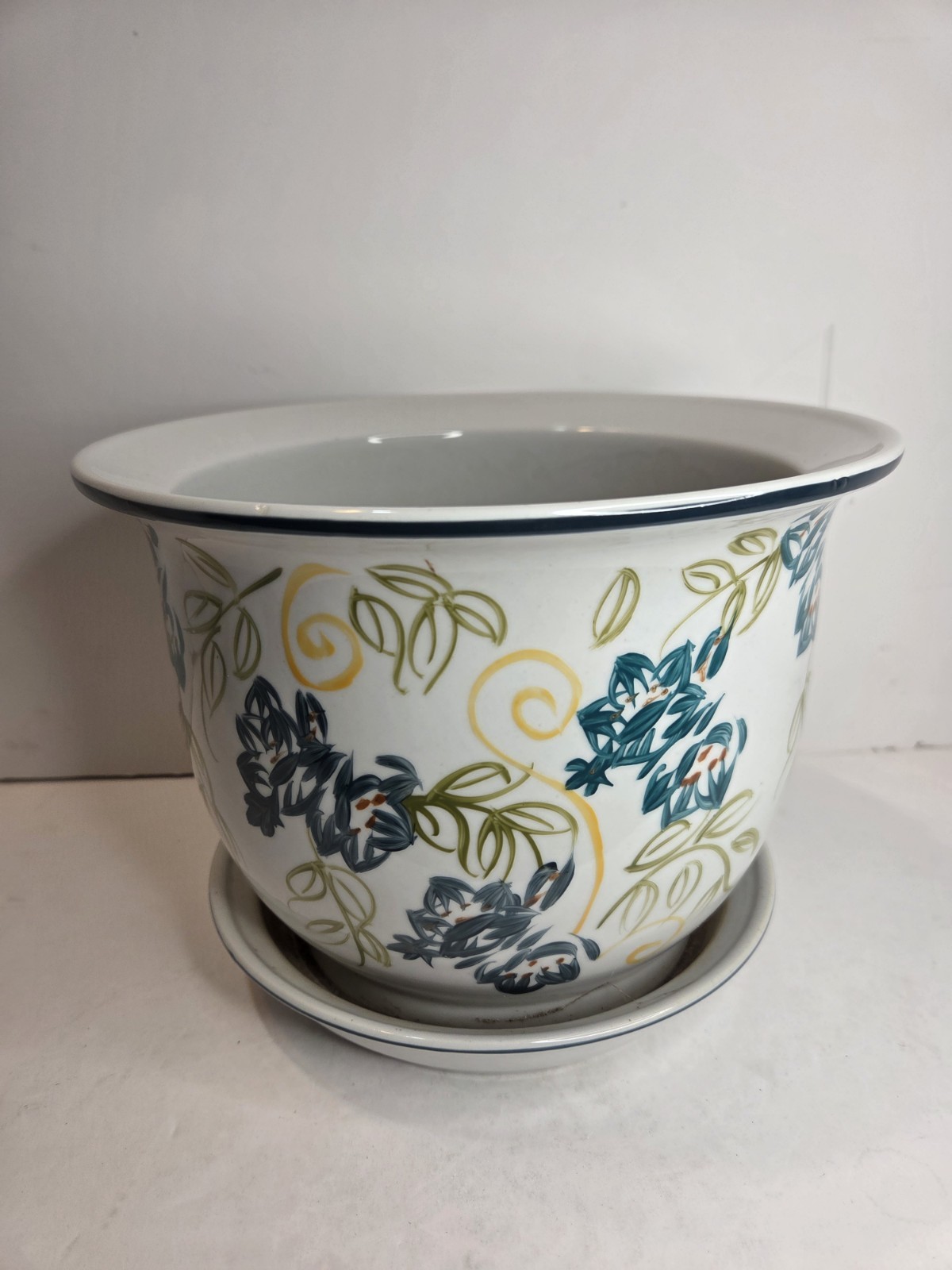 Vintage Norcal Ceramic Glazed Flower Planter w/ Attached Drain Tray 7