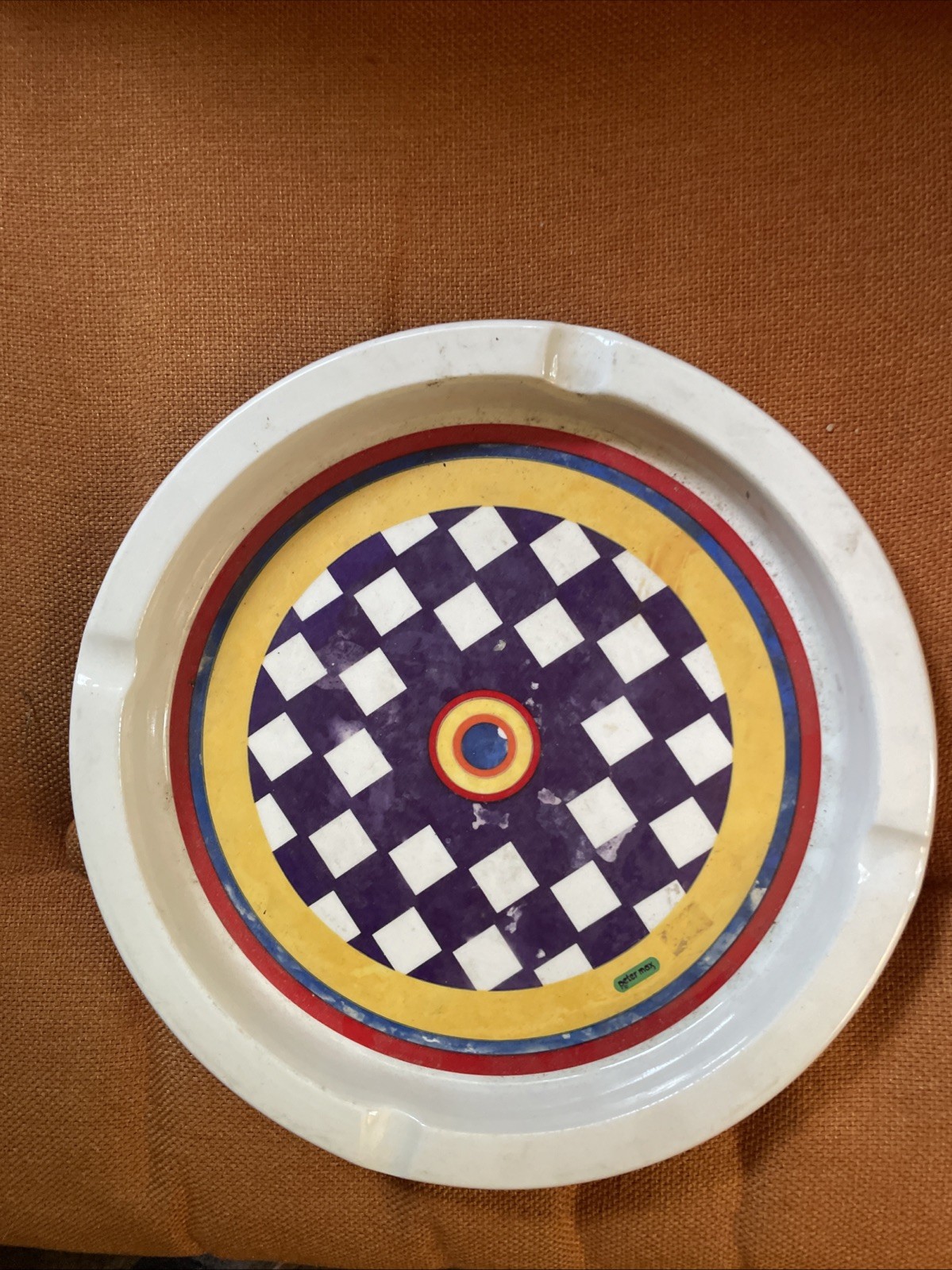 Vintage Retro 1968 PETER MAX - 10” Check Psychedelic AshTray Iroquois CHINA USA Vintage Retro 1968 PETER MAX - 10” Check Psychedelic AshTray Iroquois CHINA USA