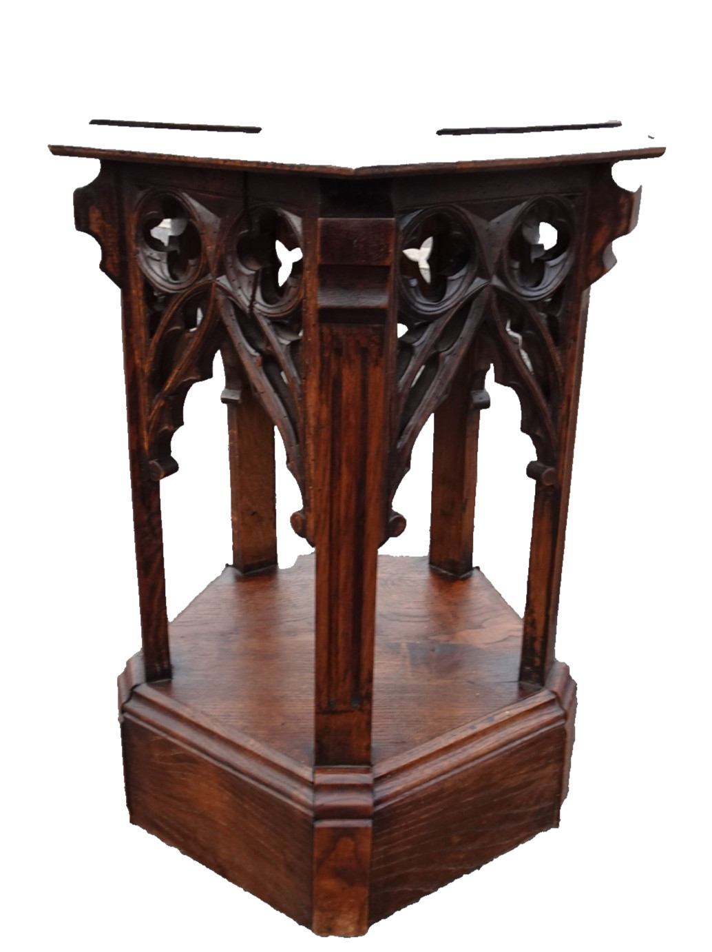 ANTIQUE ALTAR SAINT SCULPTURE STAND PEDESTAL DISPLAY GOTHIC CHURCH PLANT CARVED ANTIQUE ALTAR SAINT SCULPTURE STAND PEDESTAL DISPLAY GOTHIC CHURCH PLANT CARVED