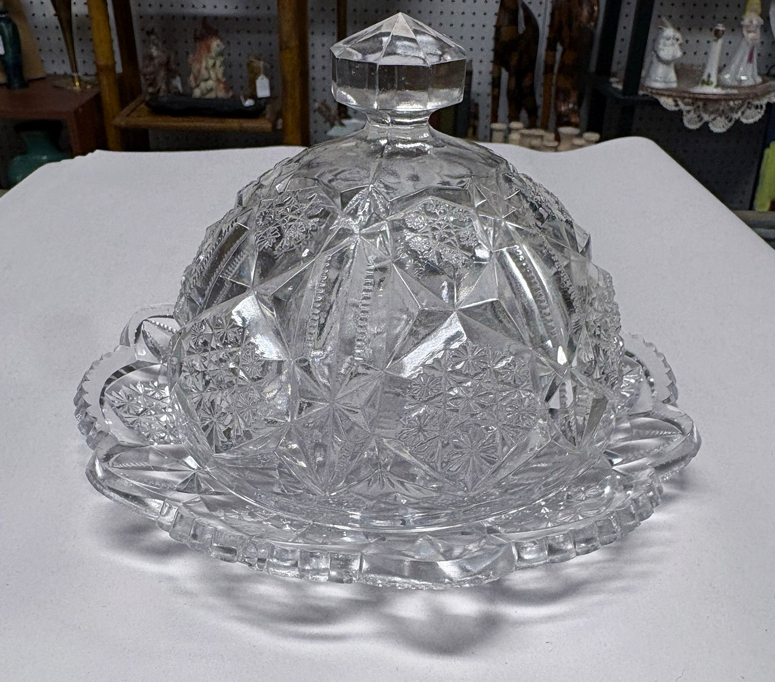 1910s EAPG Imperial Glass Starburst Butter Dish or Cheese Dish with Lid, 1910s EAPG Imperial Glass Starburst Butter Dish or Cheese Dish with Lid,