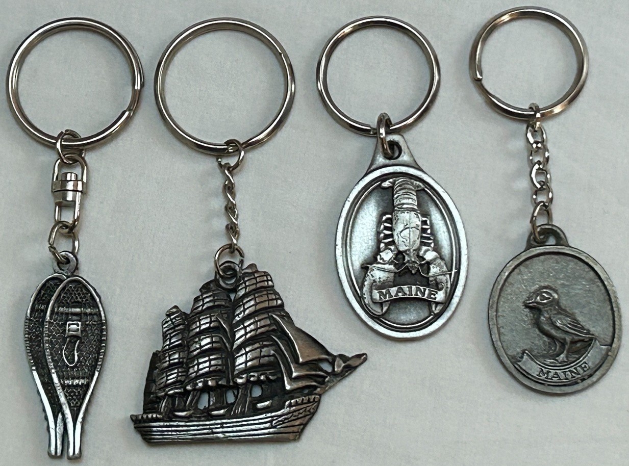 Lot of 4 Vintage Keychains Snowshoes, Sailboat, Maine Lobster & Bird Lot of 4 Vintage Keychains Snowshoes, Sailboat, Maine Lobster & Bird