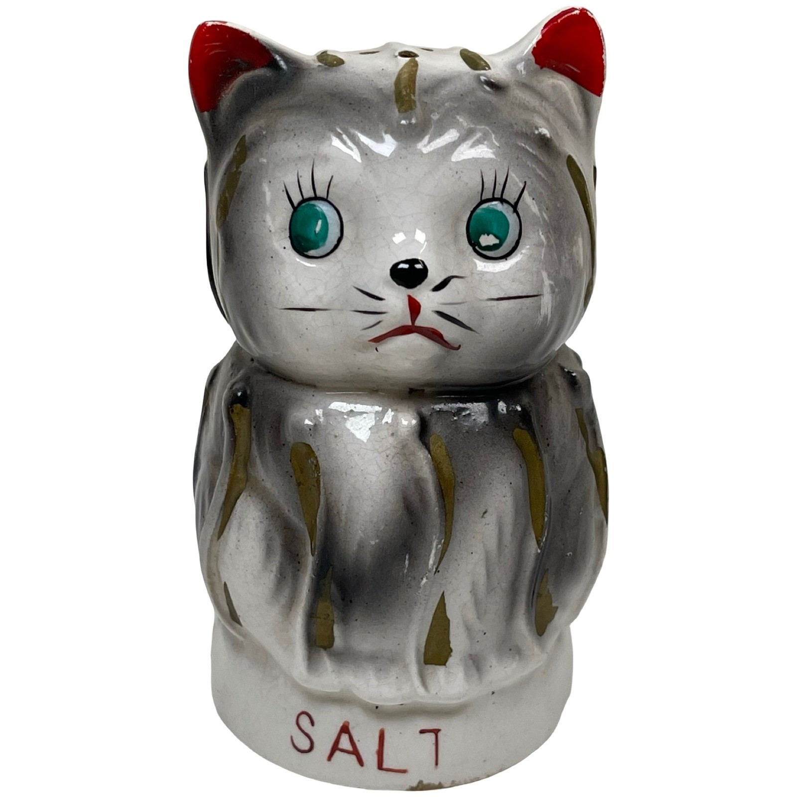 Tilso Vintage Cat Salt Shaker Grey Hand Painted Ceramic Japan Kitsch Decor