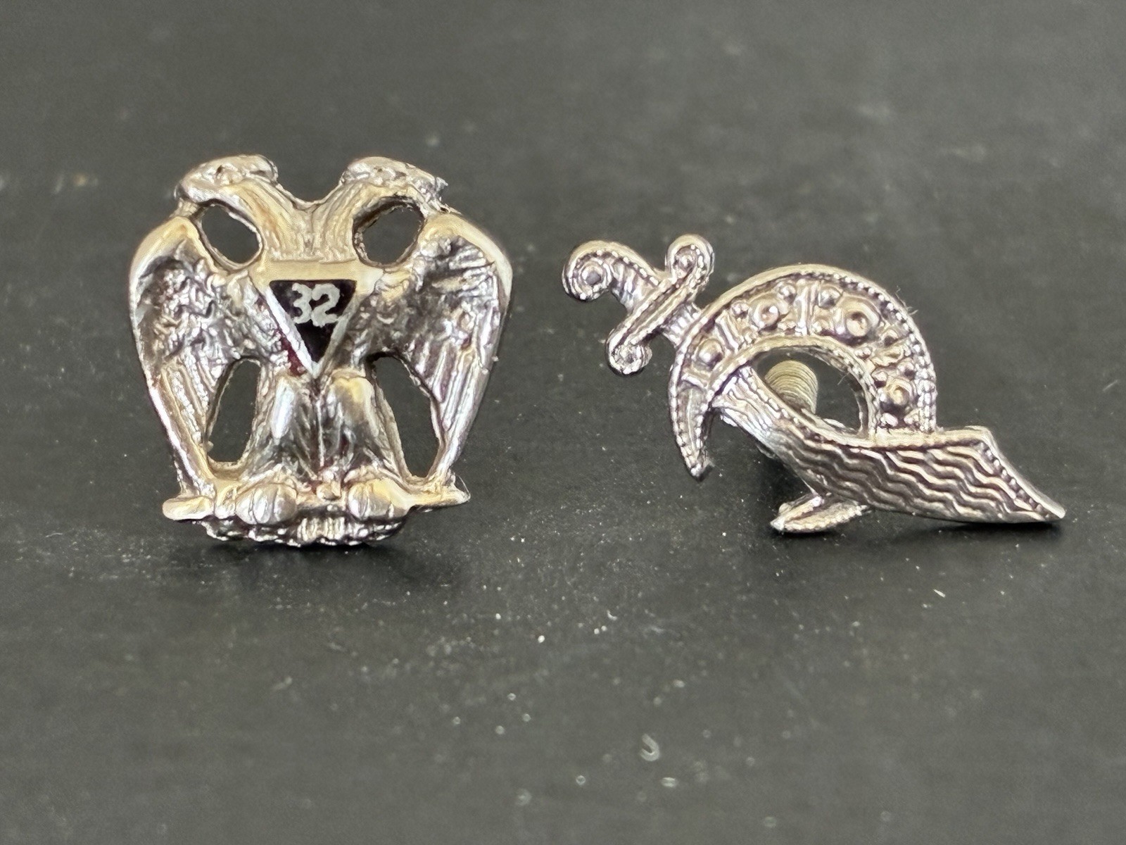 14k White Gold Scottish Rite 32nd Degree Tie Tack & Shriners Screw Back Pin 1.3g 14k White Gold Scottish Rite 32nd Degree Tie Tack & Shriners Screw Back Pin 1.3g